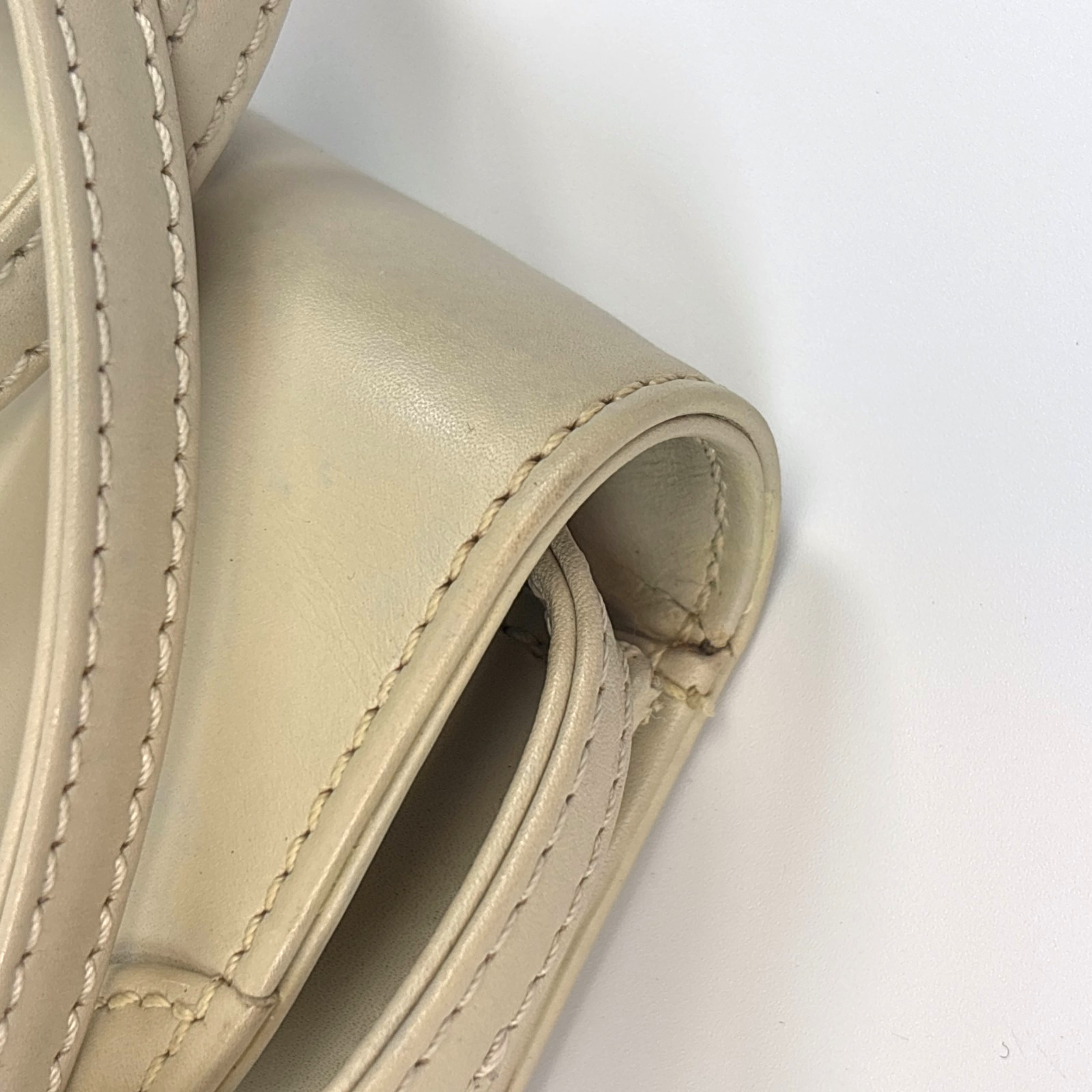 CELINE Leather Shoulder Bag Triomphe Beige Clutch From Japan