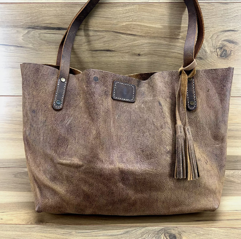Handmade handbag Genuine Leather Tote Bag Oversized Shopper Handbag with Tassel