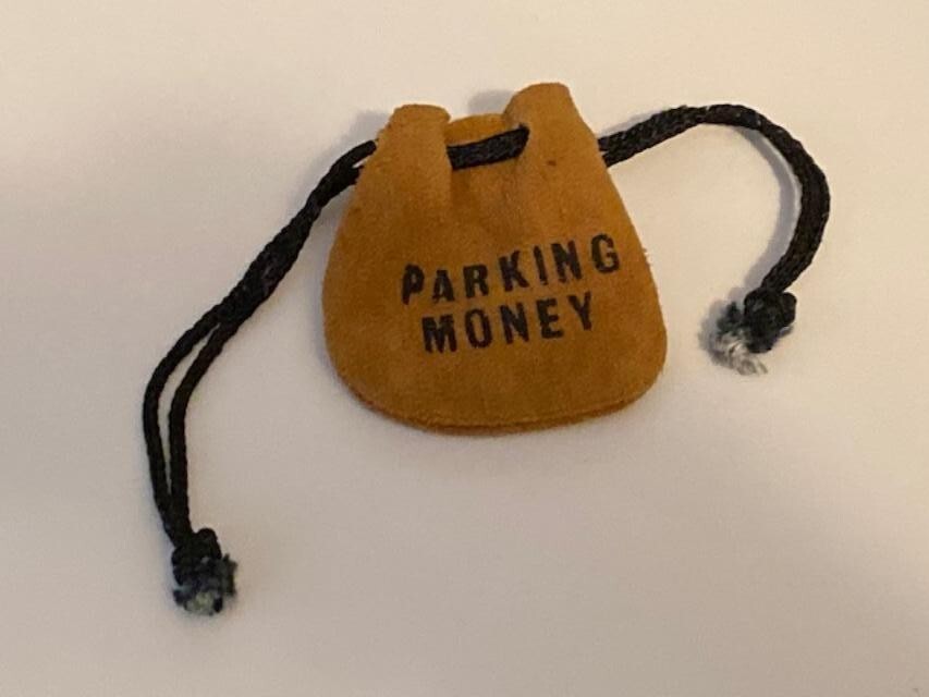 PARKING MONEY Novelty draw string leather coin purse mini bag GRADUATION COLLEGE
