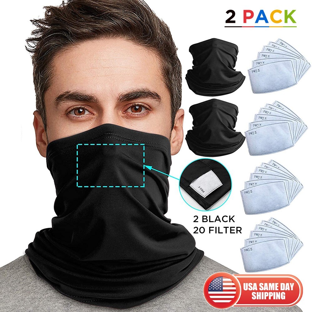 2x Summer Neck Gaiter Bandanas Face Cover Scarf With Filters UV Proof Outdoors