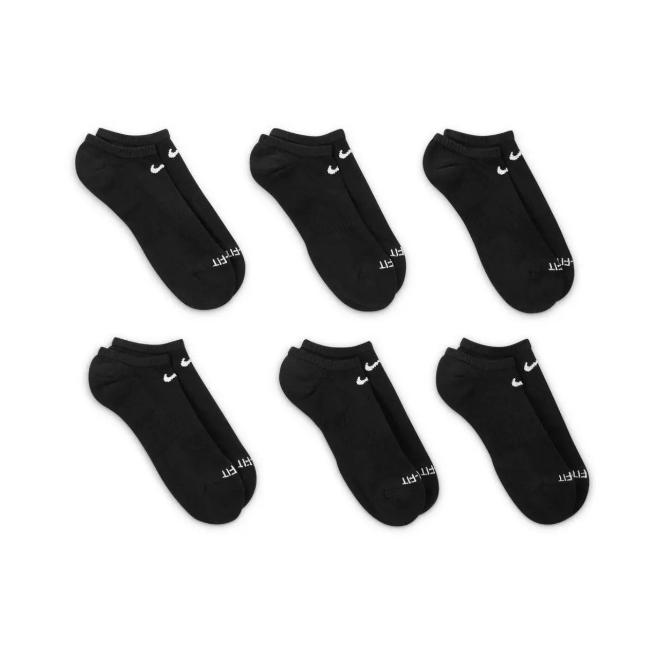 Nike 6 pairs Unisex Everyday Plus Cushioned No Show Black Socks Mens Size L 8-12