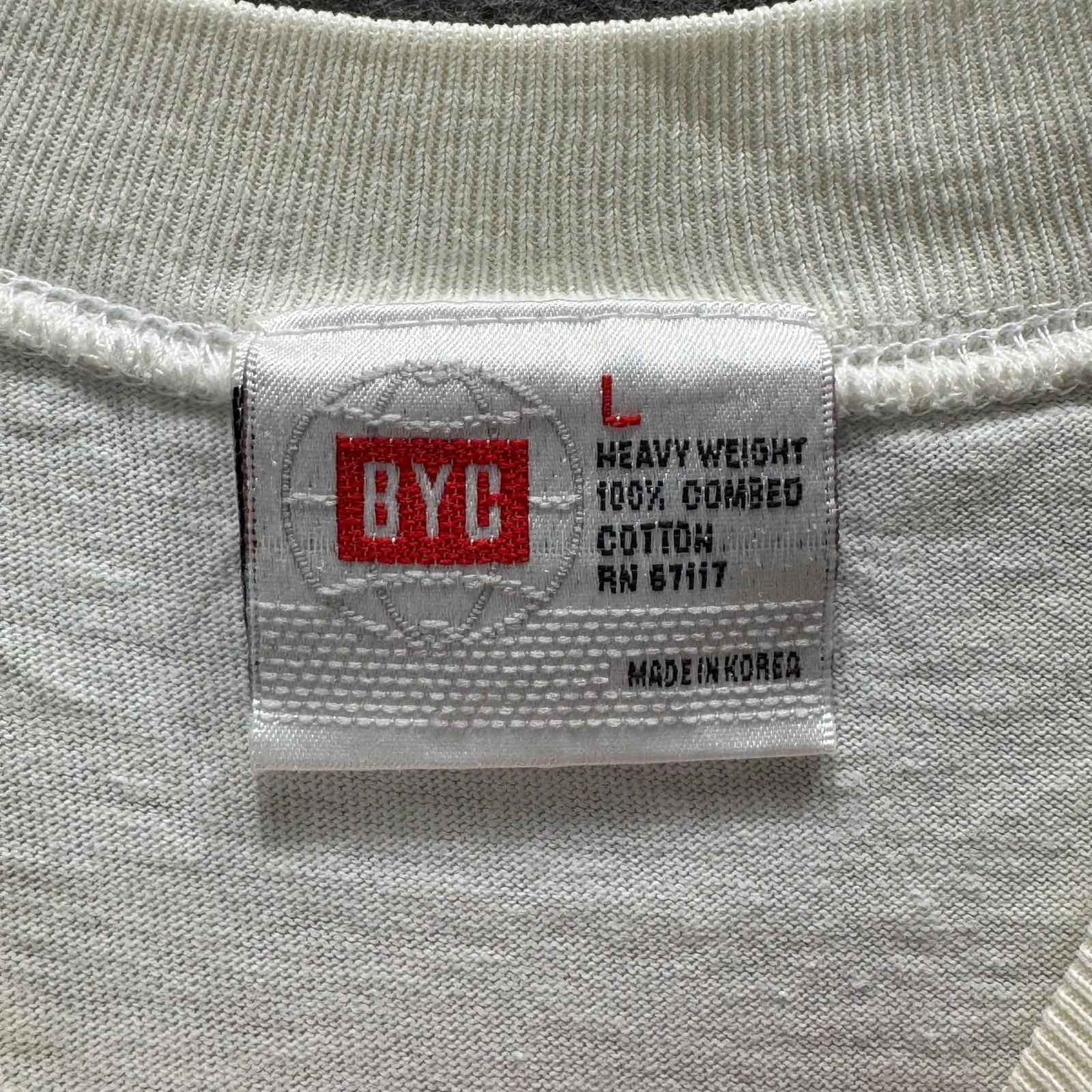 BYC Shirt Mens L White Heavyweight Cotton Crewneck Jersey Made IKorea Blank