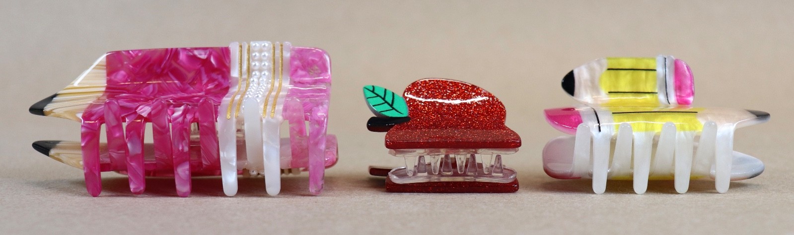 3 Piper K Claw Hair Clips School College Life Pencil Apple Large Small