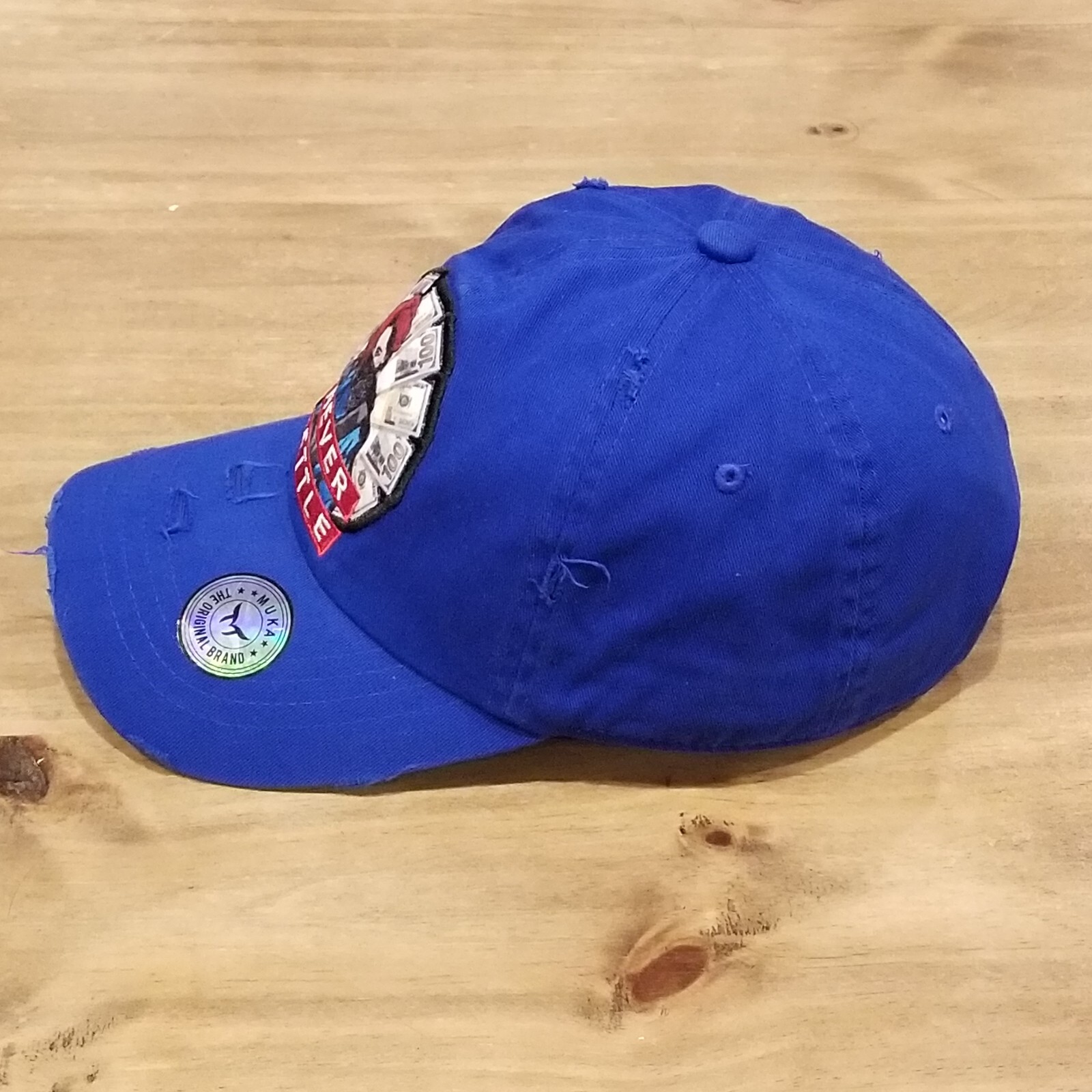 Never Settle Hat Cap Strap Back Blue Money Cash Logo One Size Adjustable Cotton
