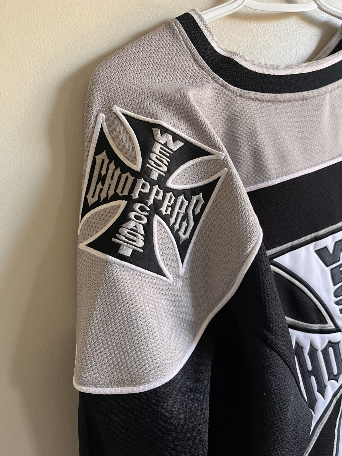 Rare West Coast Choppers Jersey Iron Cross Black White Long Beach CA XL