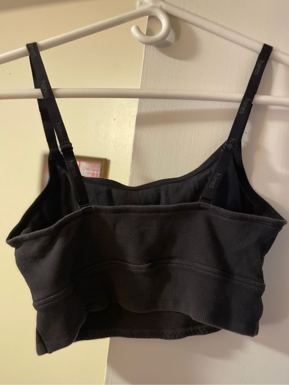 Hanes Black Ribbed Crop Cami XL sports bra comfortable comfy adjustable strap