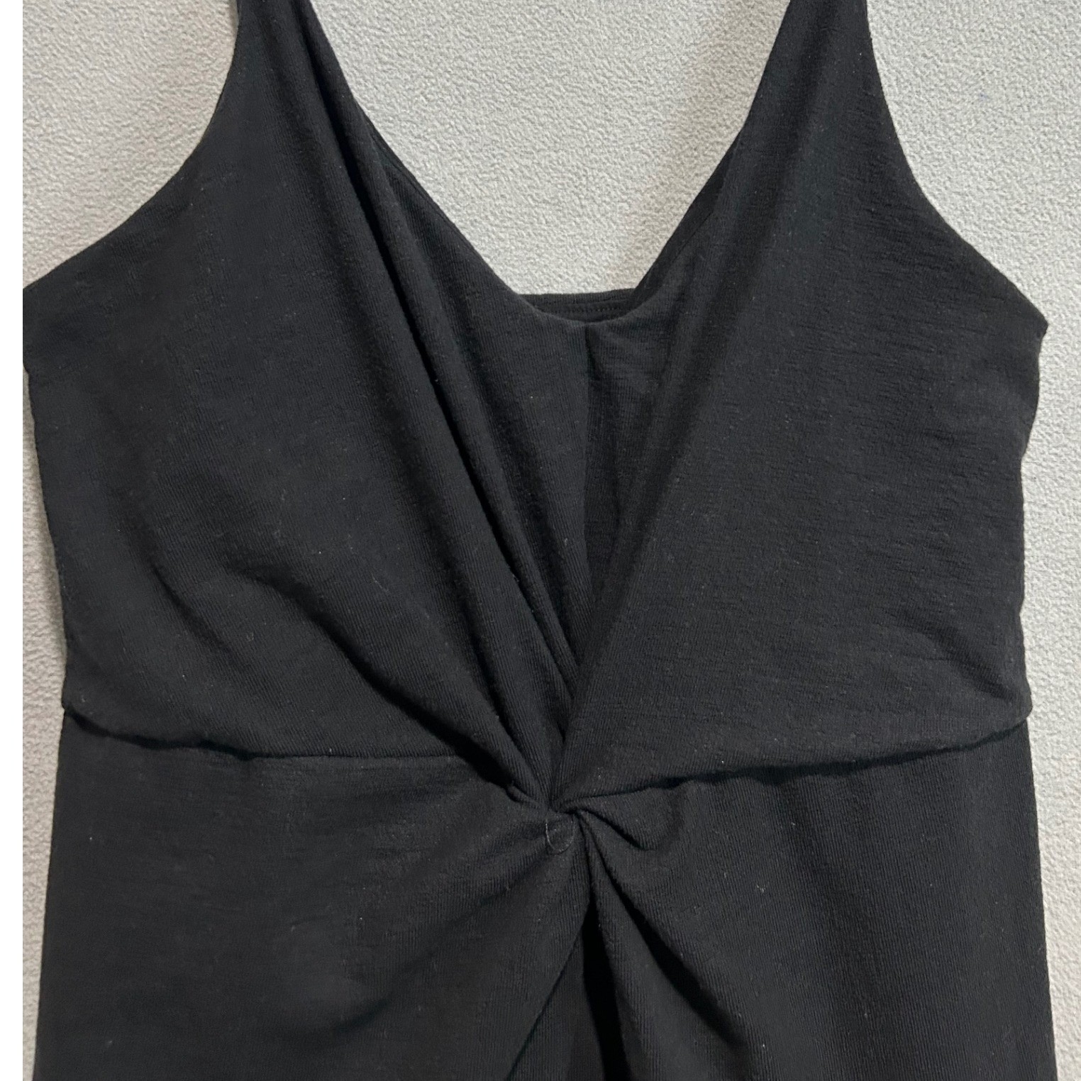H&M Dress Women Large Black Twist Front V-Neck Bodycon Minimalist Basic Chic LBD