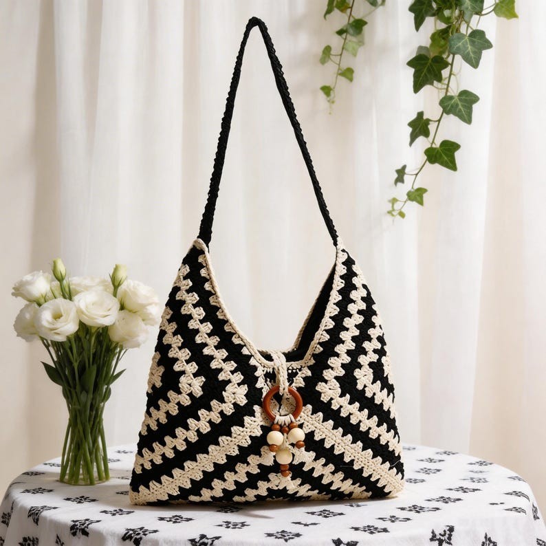 Handmade Cotton Bohemian Shoulder Bag | Woven Beach Tote, Festival Artisan Bag
