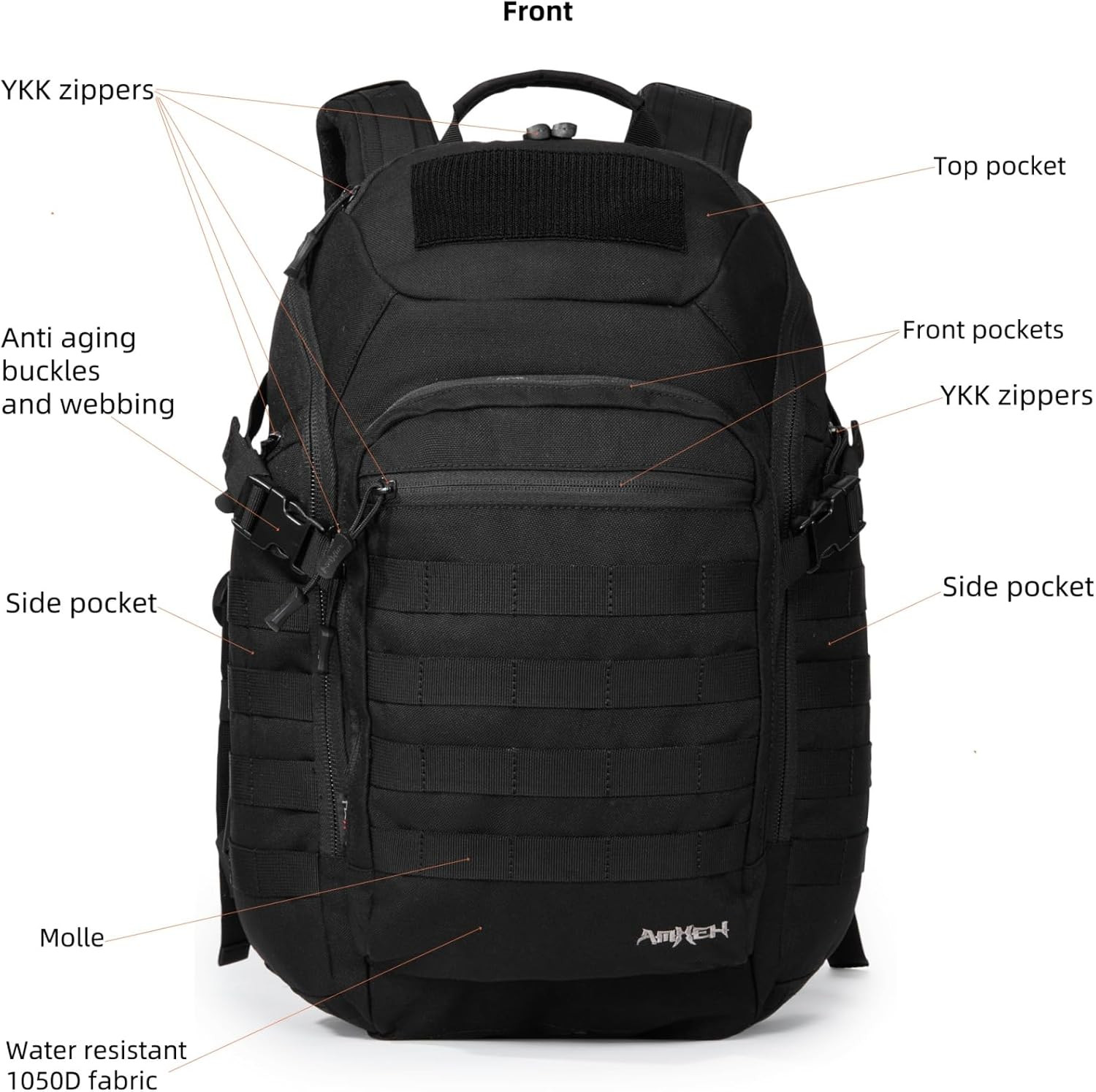 32L 1050D Urban Tactical Laptop Backpack, 17 Inch Computer, Black | Suspended Te
