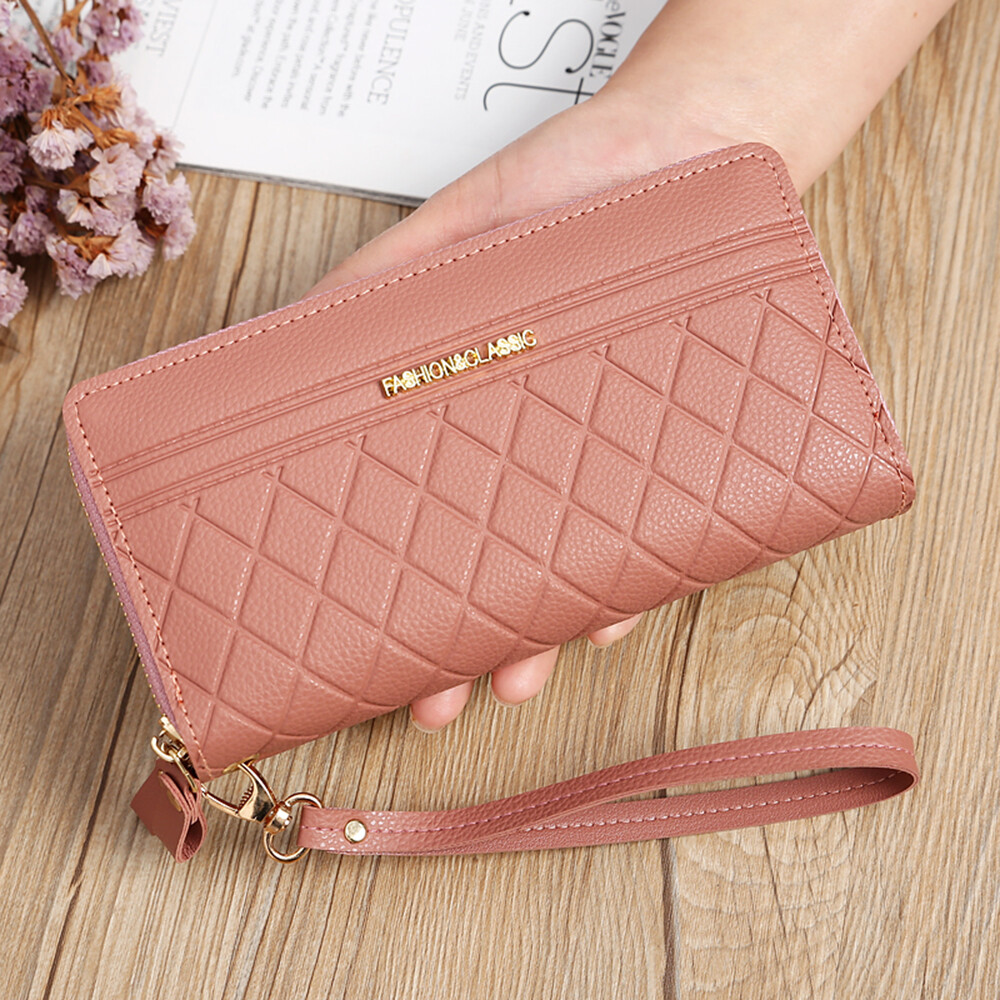 Women‘s Large Capacity Leather Wristlet Clutch Wallet Long Cell Phone Bag Zipper