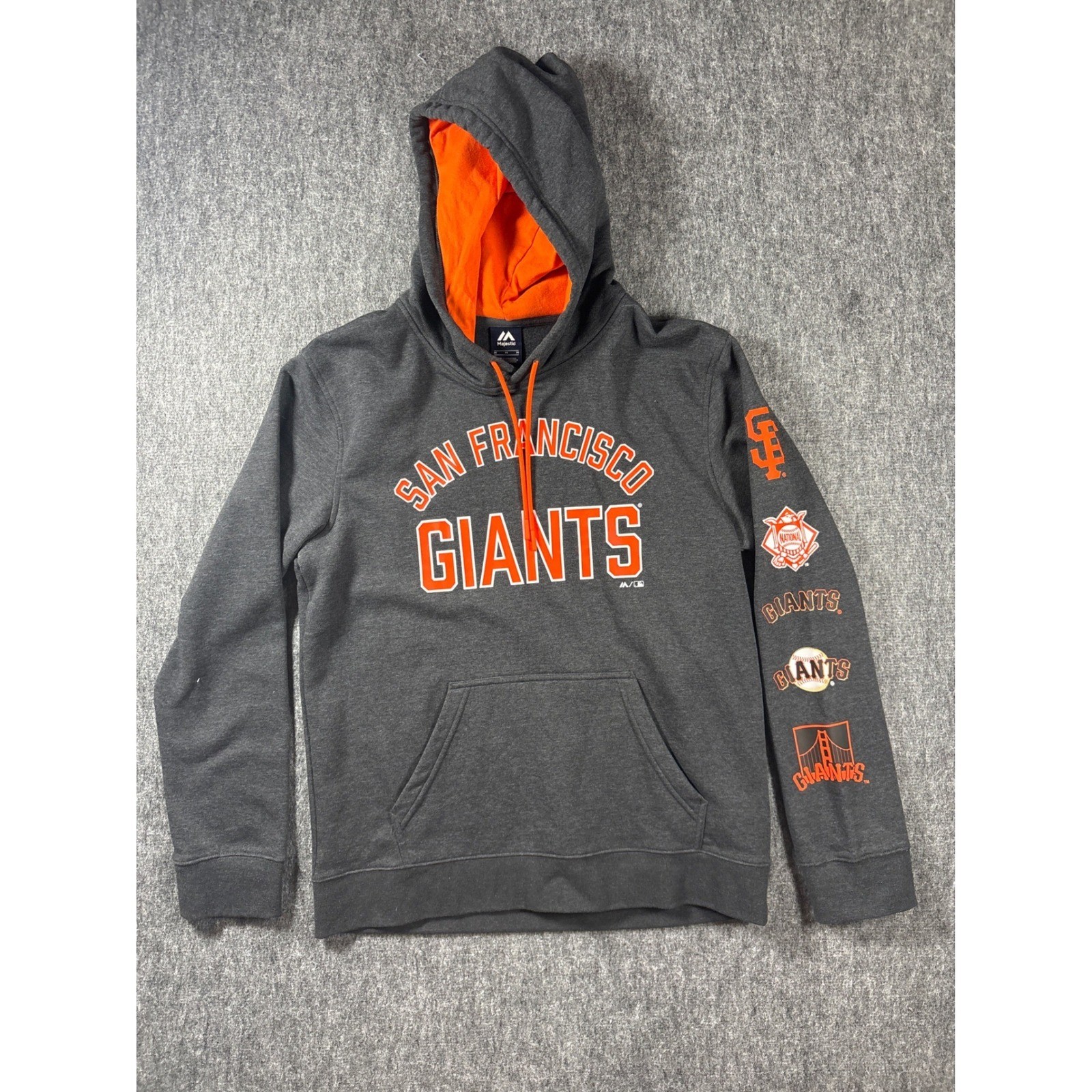 Majestic Mens San Francisco Giants MLB Hoodie Charcoal Grey Orange Size M