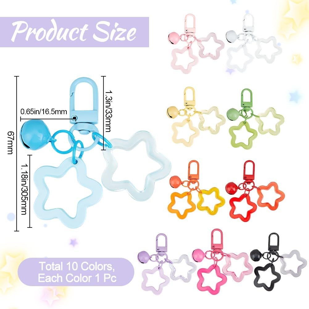 10Pcs 10 Colors Acrylic Star Keychain Stars Keychains Bulk Colorful Bell Five Po