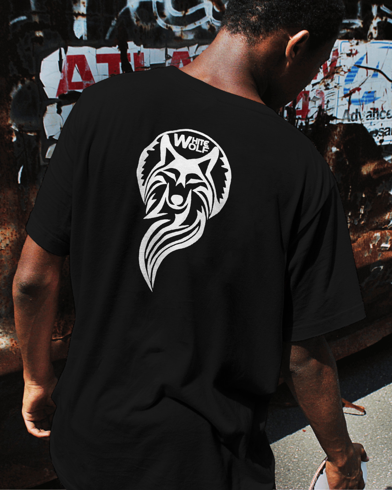 Men’s T-shirt White Wolf Logo/Back Regular Size Lovely Birthday Gift Streetwear