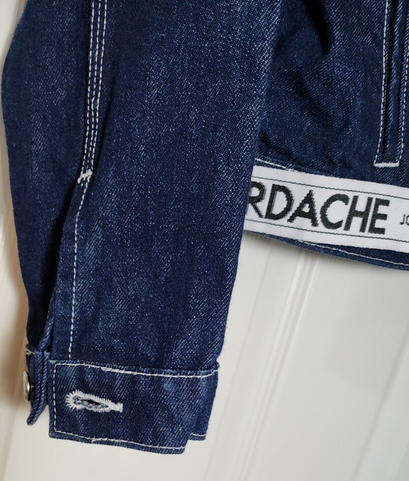 Jordache Womens Jean Jacket Crop Denim Blue Trucker 80s 90s Cotton Logo Lg