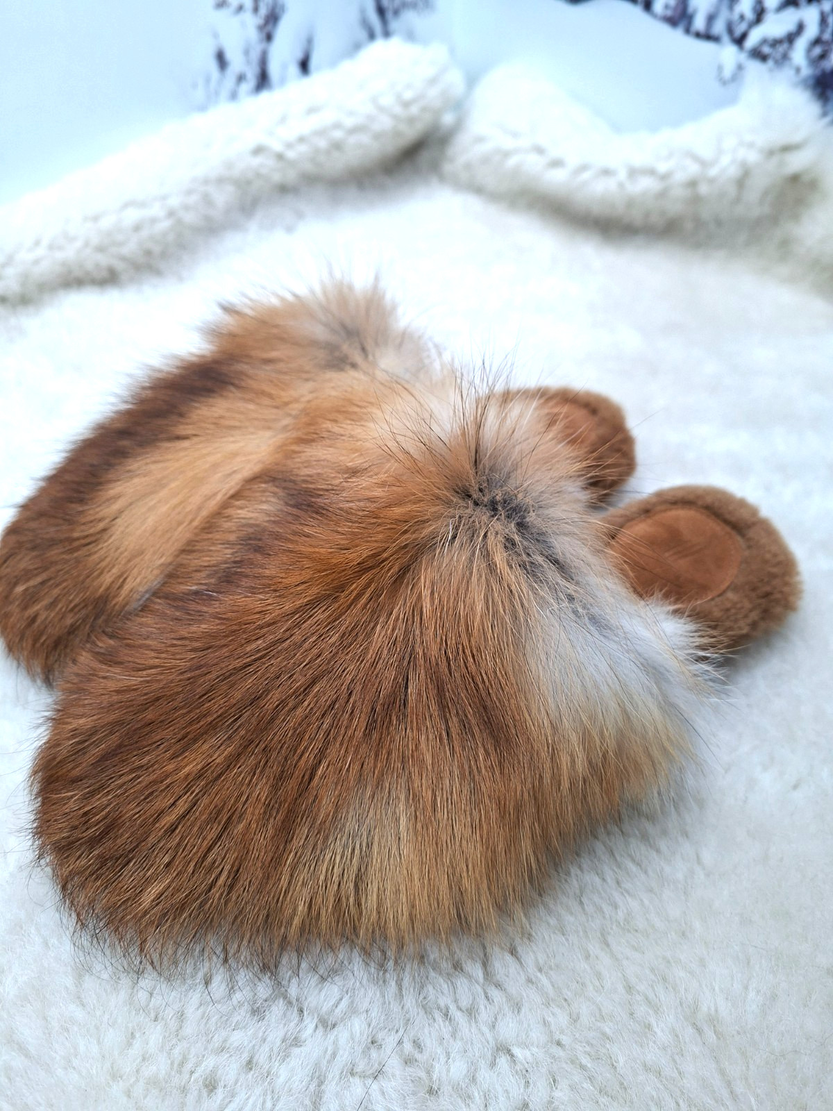 Red Fox Fur Slippers for Women, Genuine Fur Home Shoes, Gift for women