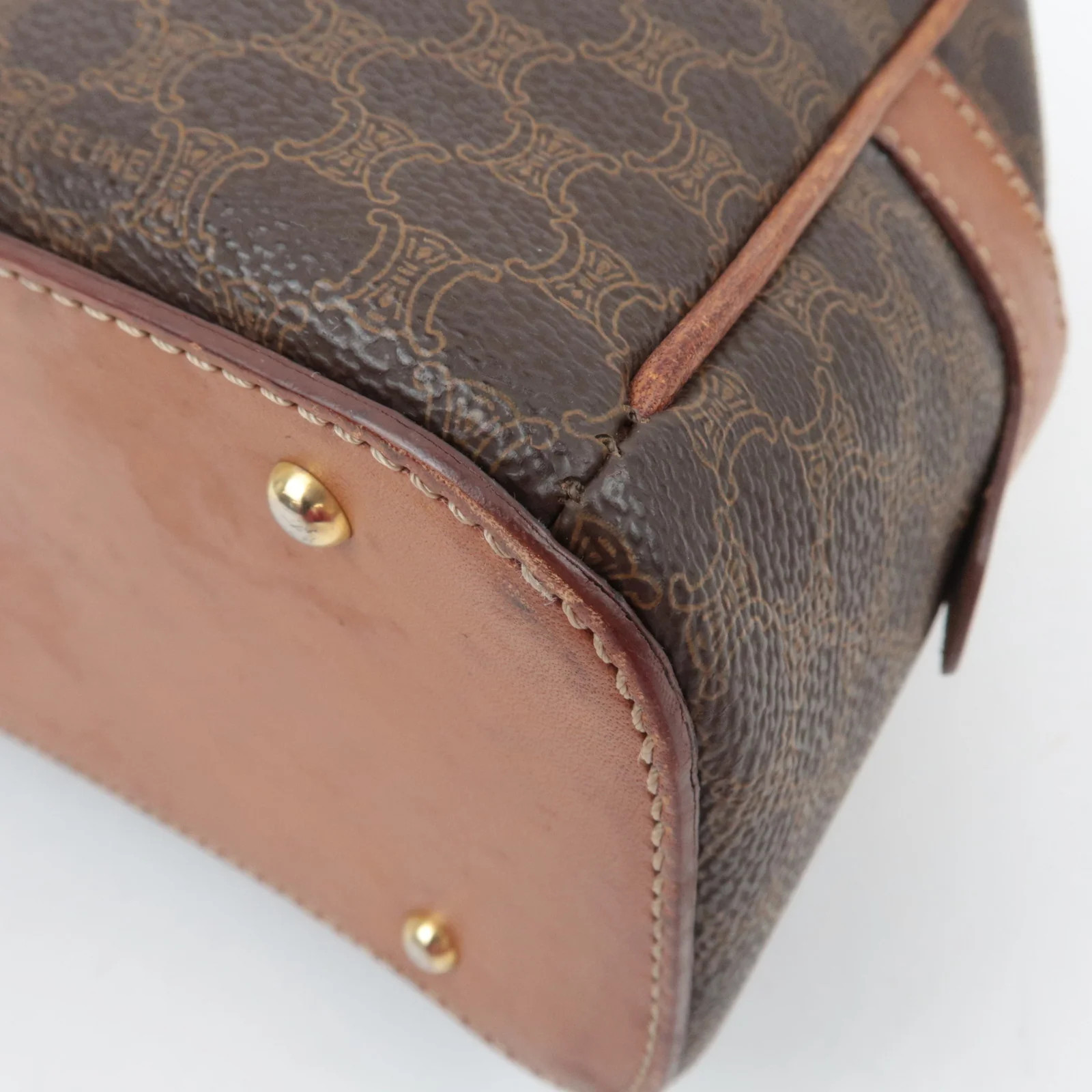 CELINE Macadam PVC Leather Handbag Brown Authentic
