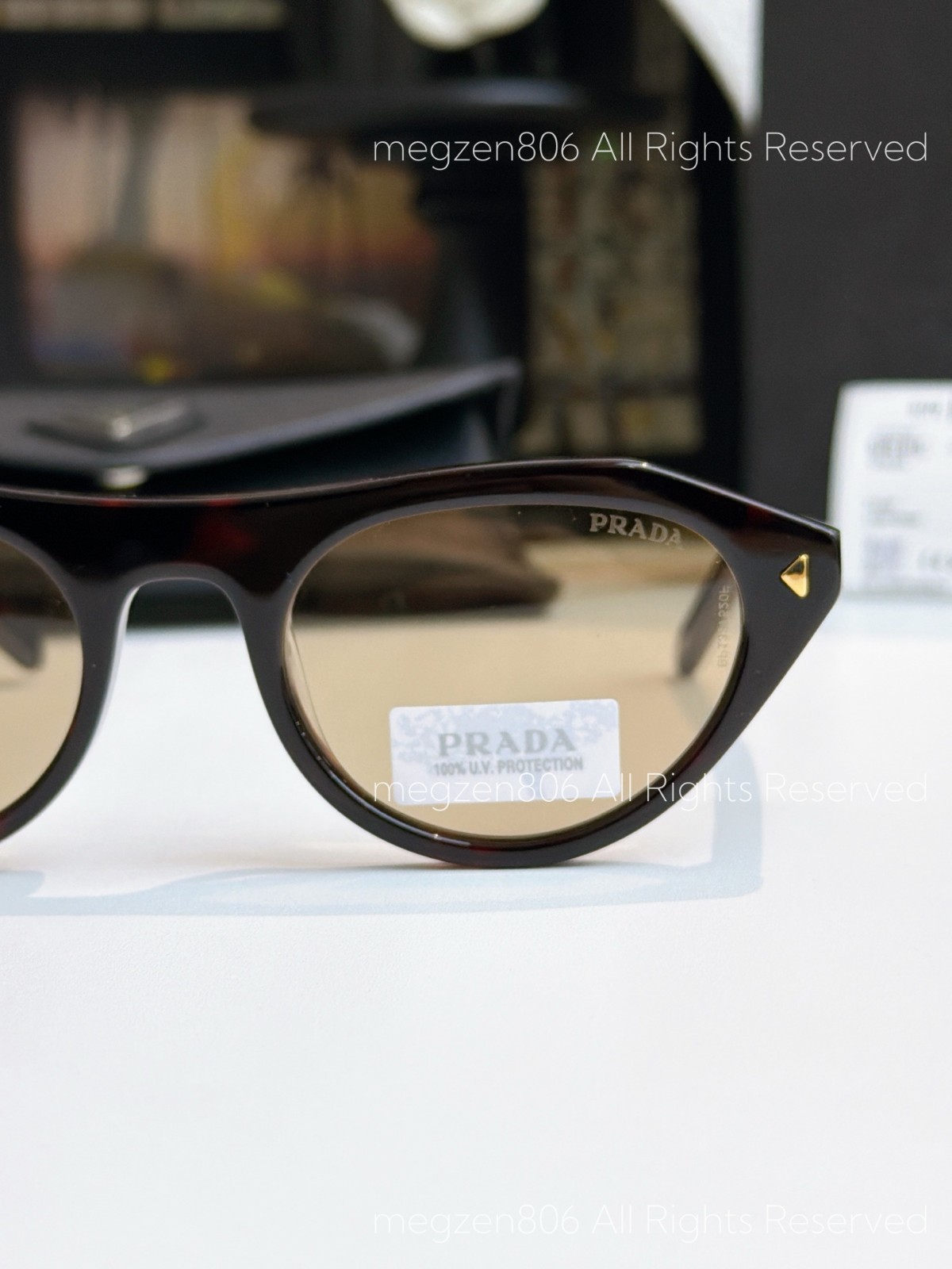Prada SPR B15 Women Sunglasses Tortoiseshell Frame Yellow Lenses Cat Eye w/Case