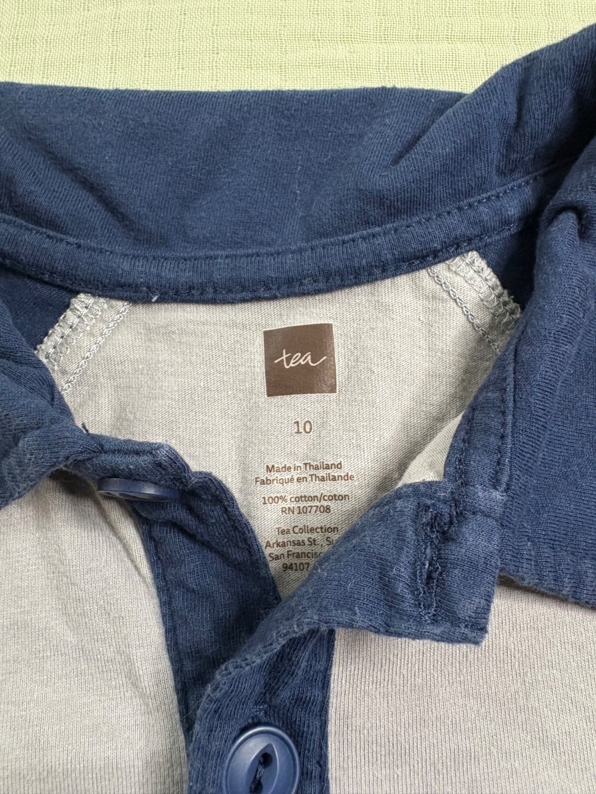Striped Boys Polo Shirt By Tea Collection Size 10 In Navy & Gray 100% Cotton