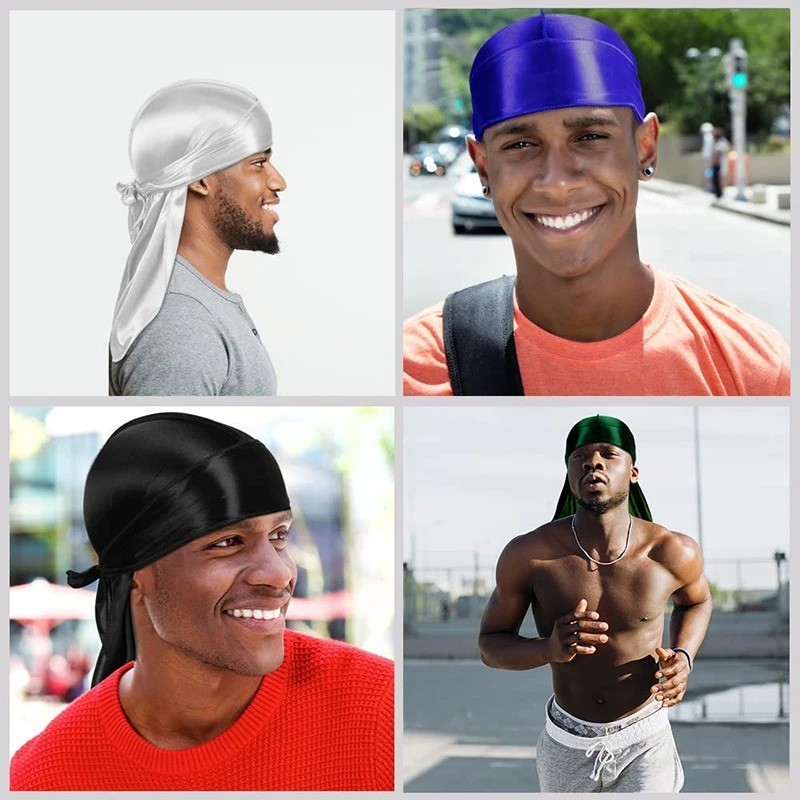 3Pack Silky Satin Durag Men Wave Cap Lot 360 Waves Bonnet Sleep Cap Doo Rag Long
