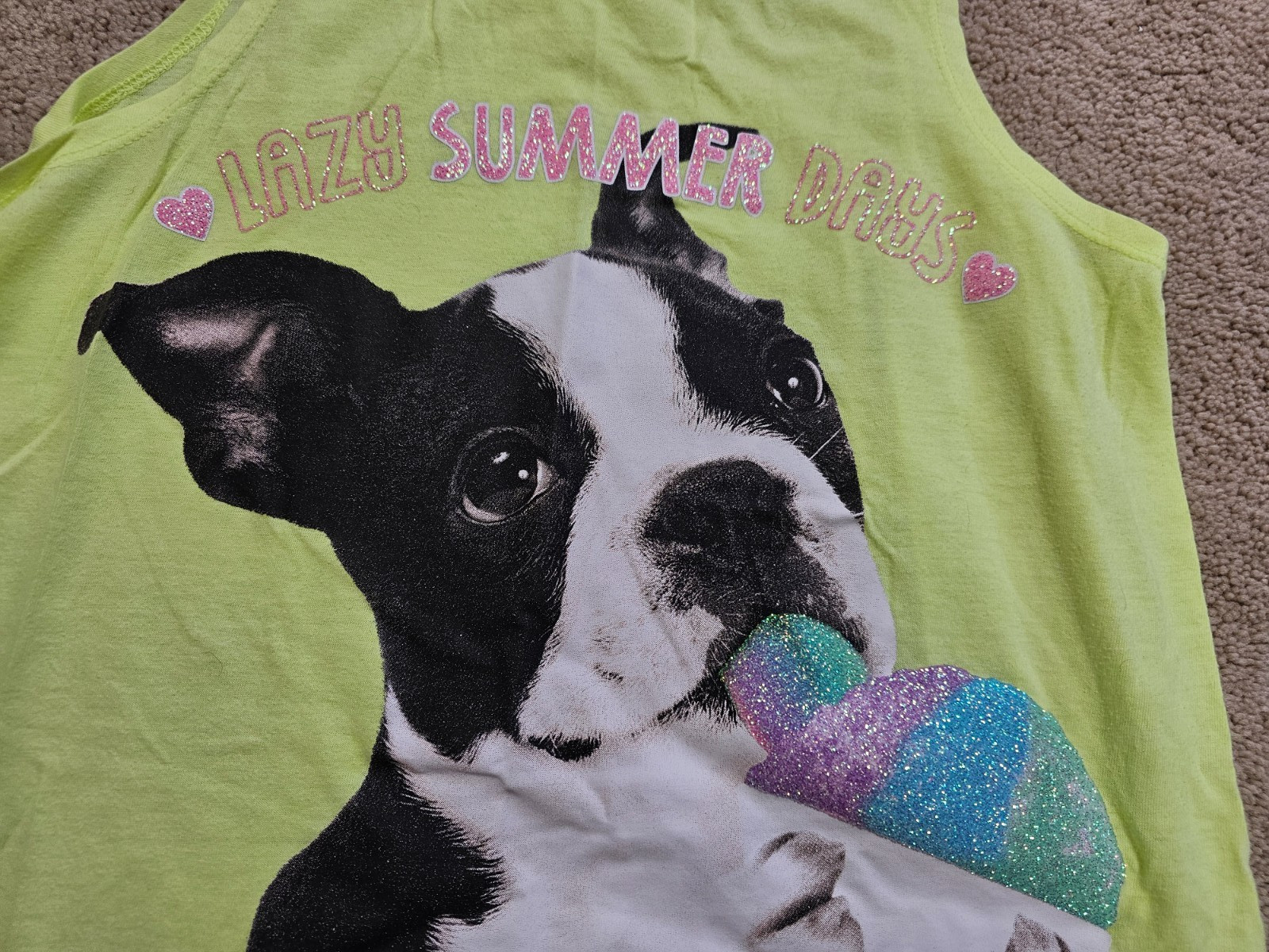 JUSTICE TANK TOP SIZE 14 BULLDOG LAZY SUMMER DAYS shiny highlights.