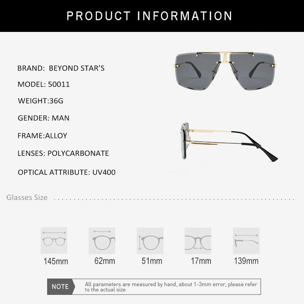 Square Pilot Rimless Sunglasses Mens Driving Outdoor UV400 Fashion Shades