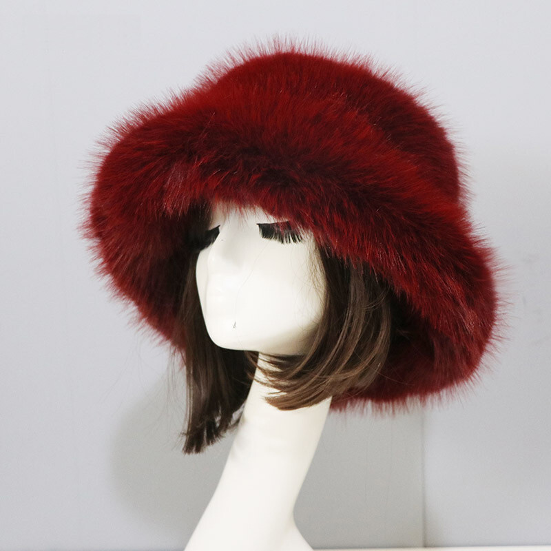 Women’s Fuzzy Bucket Hat Winter Fluffy Furry Plush Faux Fur Hats Fisherman Cap