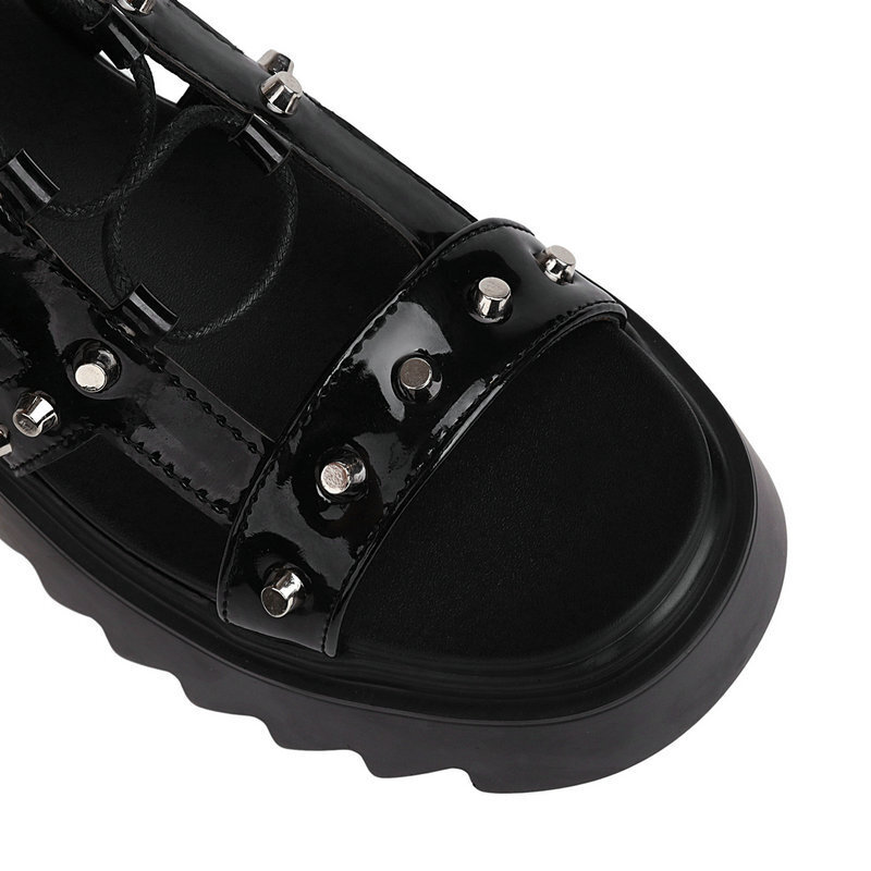 Women Studded Gladiator Knee High Sandals Platform Chunky Lace Up Goth Boots