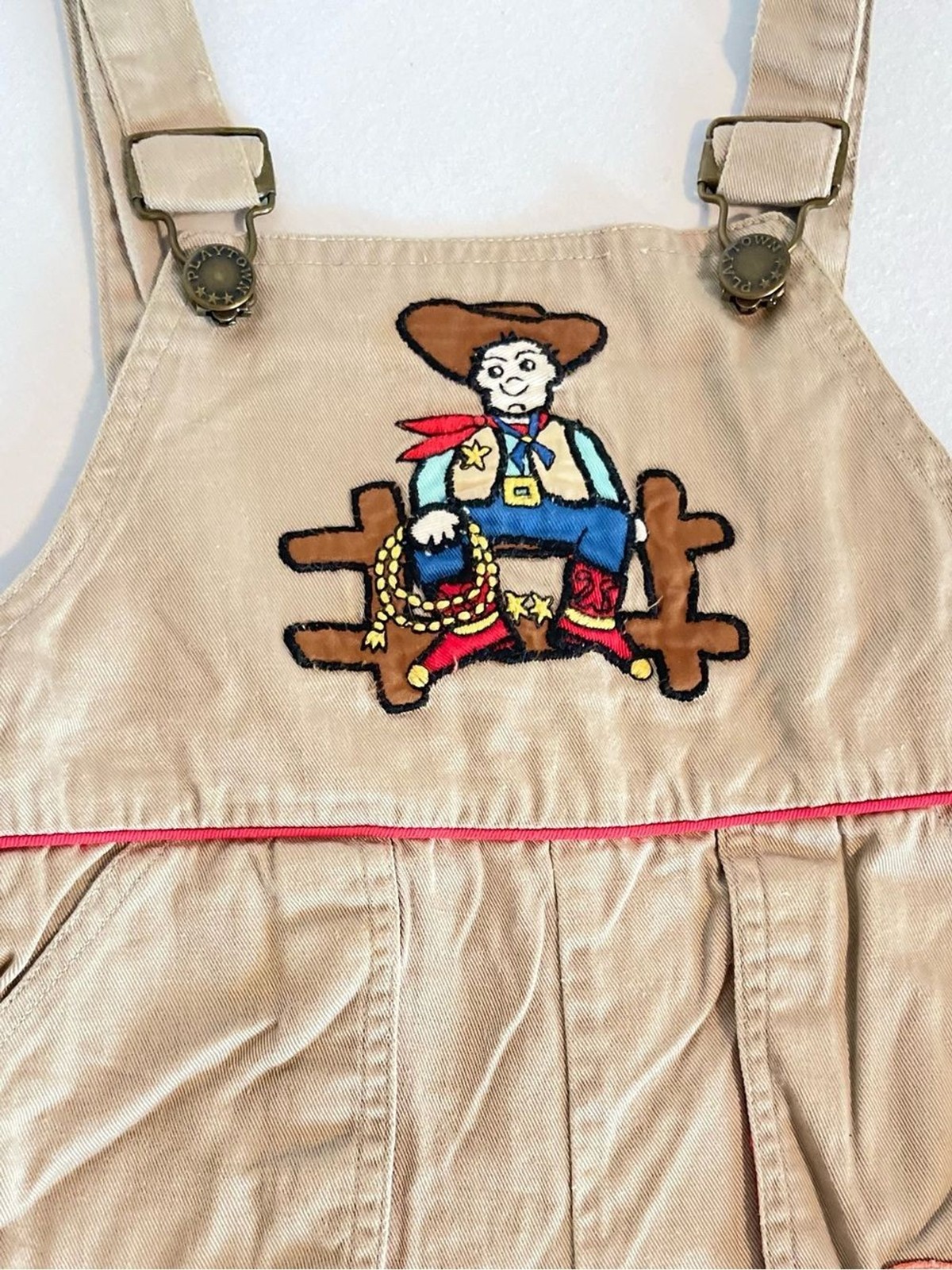 Vintage 80s 90s Playtown Cowboy Khaki Overalls 3T Western Kidcore