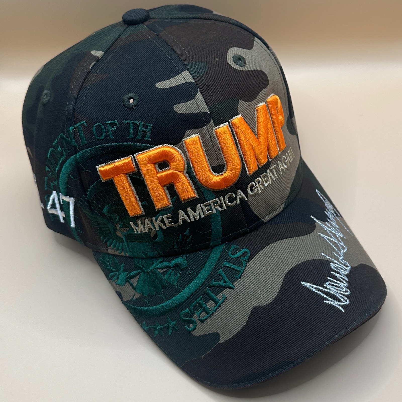 Donald Trump Hat Raised Embroidery President Seal Signature 45-47 US Flag