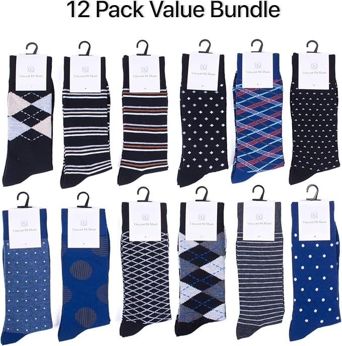 12 Pack Men’s Dress Socks – Argyle & Classic Patterns – Holiday Gift Set