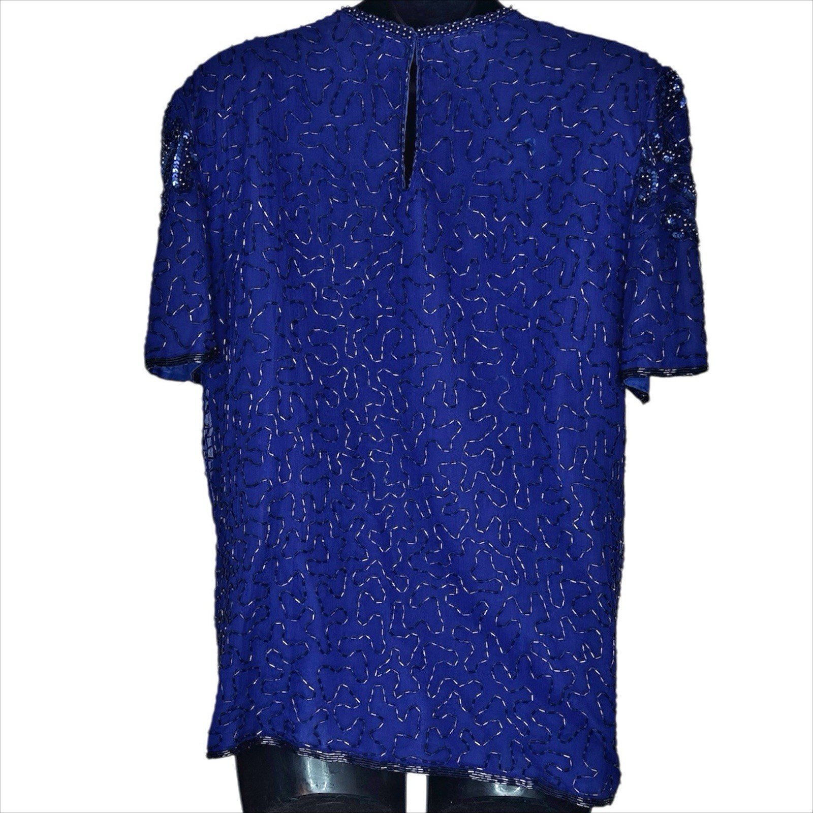 Vintage Mark & John by Sam Silk Beaded Sequin Top Medium Blue Purple Formal FLAW
