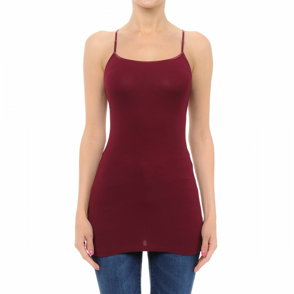 Plain Basic Long Tank Top Adjustable Spaghetti Strap Cotton Camisole Plus Size