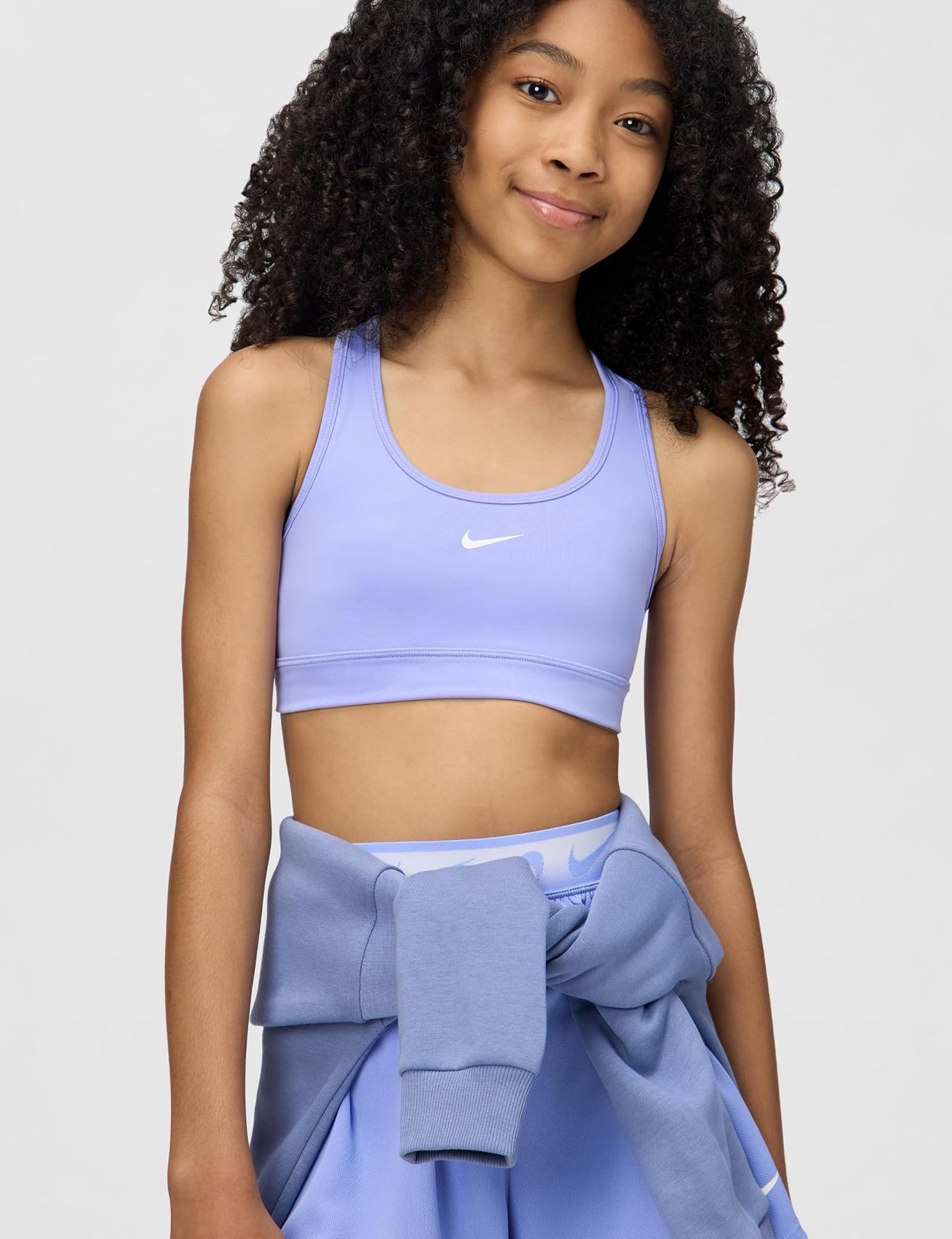 Nike Girls’ Swoosh Sports Bra – Light Thistle/White – X-Small