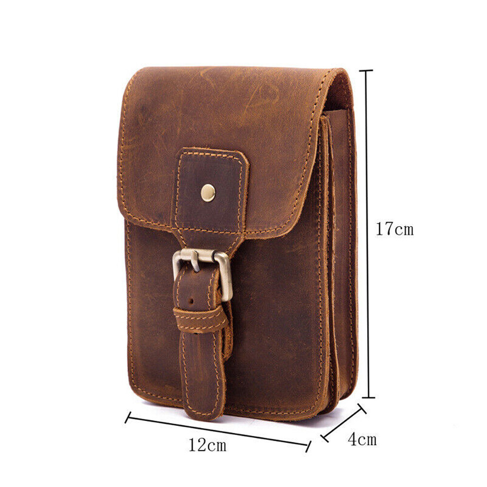 Crazy Horse Leather Men Small Waist Bag Pouch Hook Fanny Waist Belt Pack#