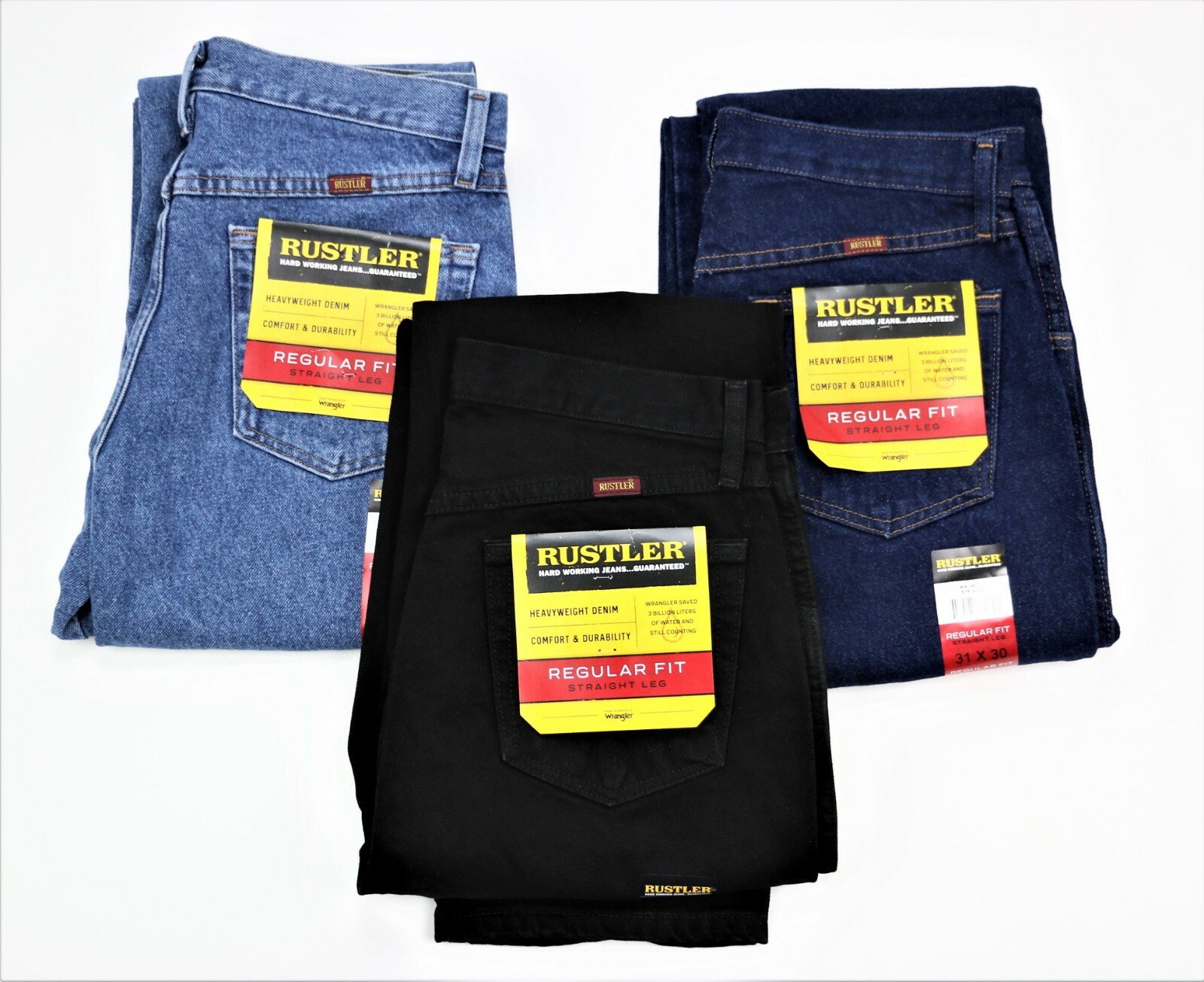 New Rustler by Wrangler Men’s Regular Fit Straight-Leg Jeans All Sizes