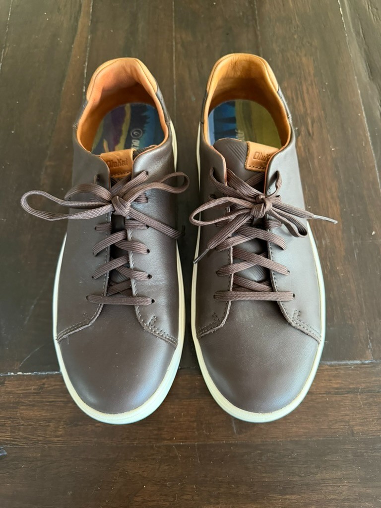 OluKai Wai’alae Dark Wood Brown Mens Waterproof Leather Golf Shoes NEW Size 10