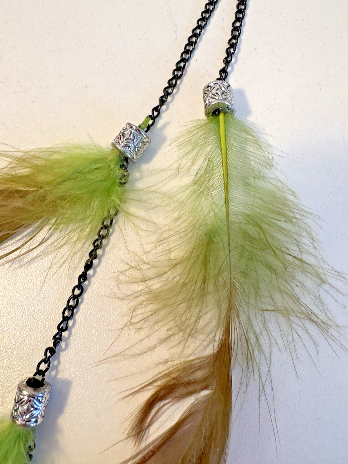Hair CLips Decorative Hair Clip Green Feathers Silver Beads 1PCS