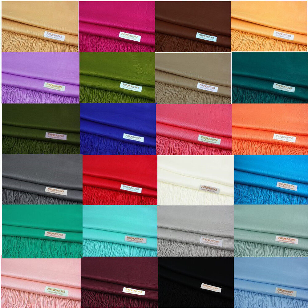 2PLY 78X28 Pashmina Solid Silk Shawl Wrap Cashmere Wool Feel Silky Stole Scarf