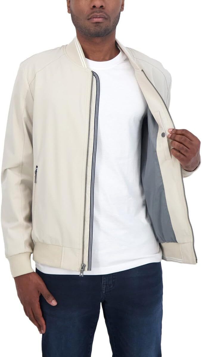 Nautica Men’s Lightweight Striped Collar Bomber Jacket