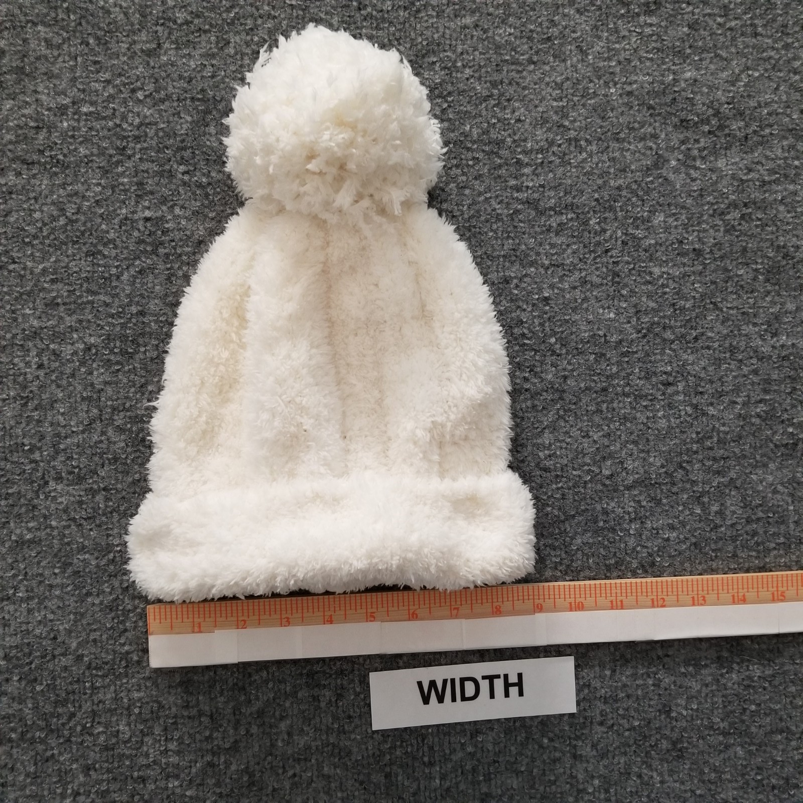 Jenni Women Beanie Hat Cap One Size Cream Ribbed Pom Stretch Soft Fluffy Fall 22