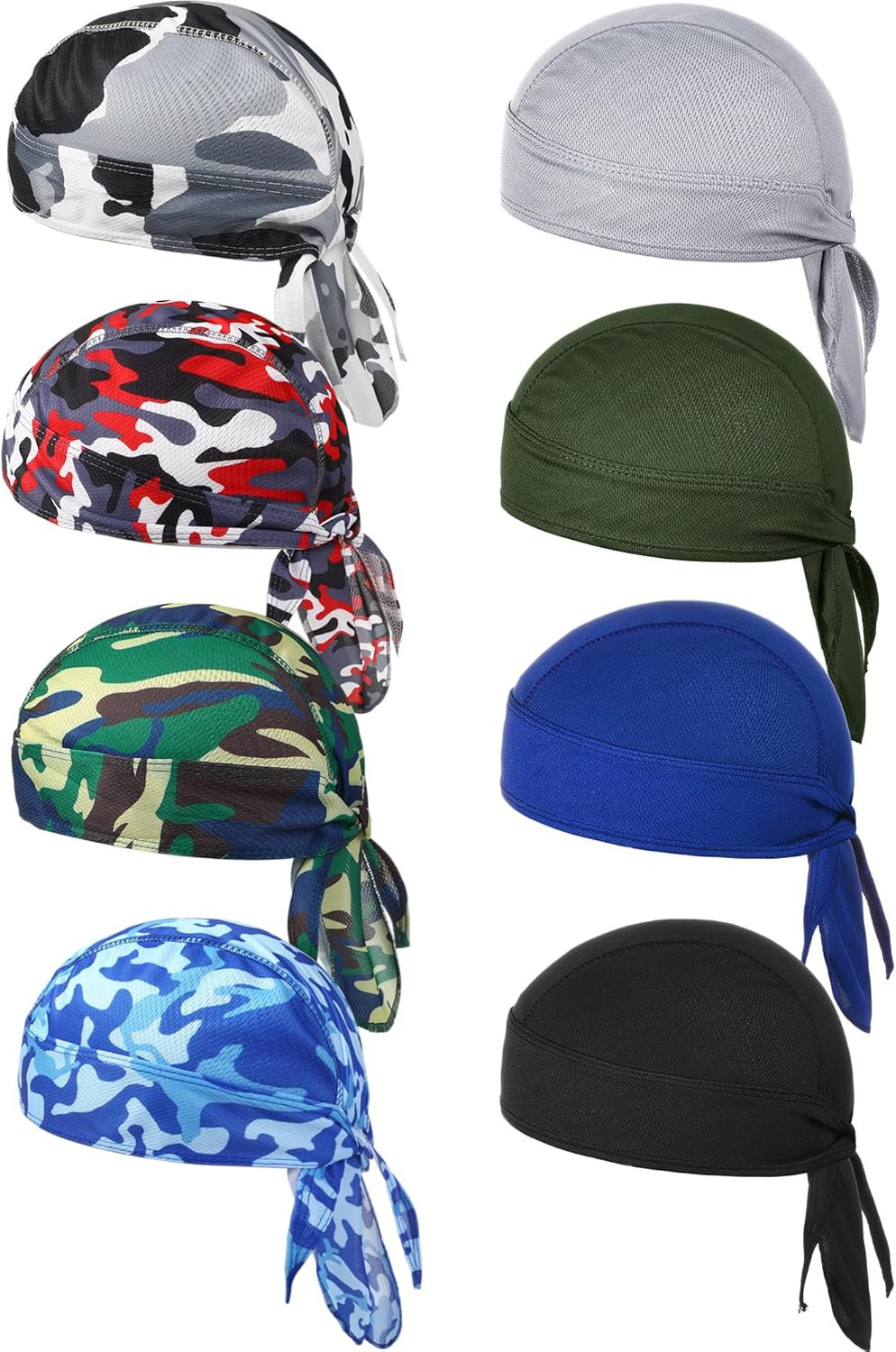Foaincore 8 Pack Do Rag Skull Caps for Men Sweat Wicking Doo Rags Cooling Helmet