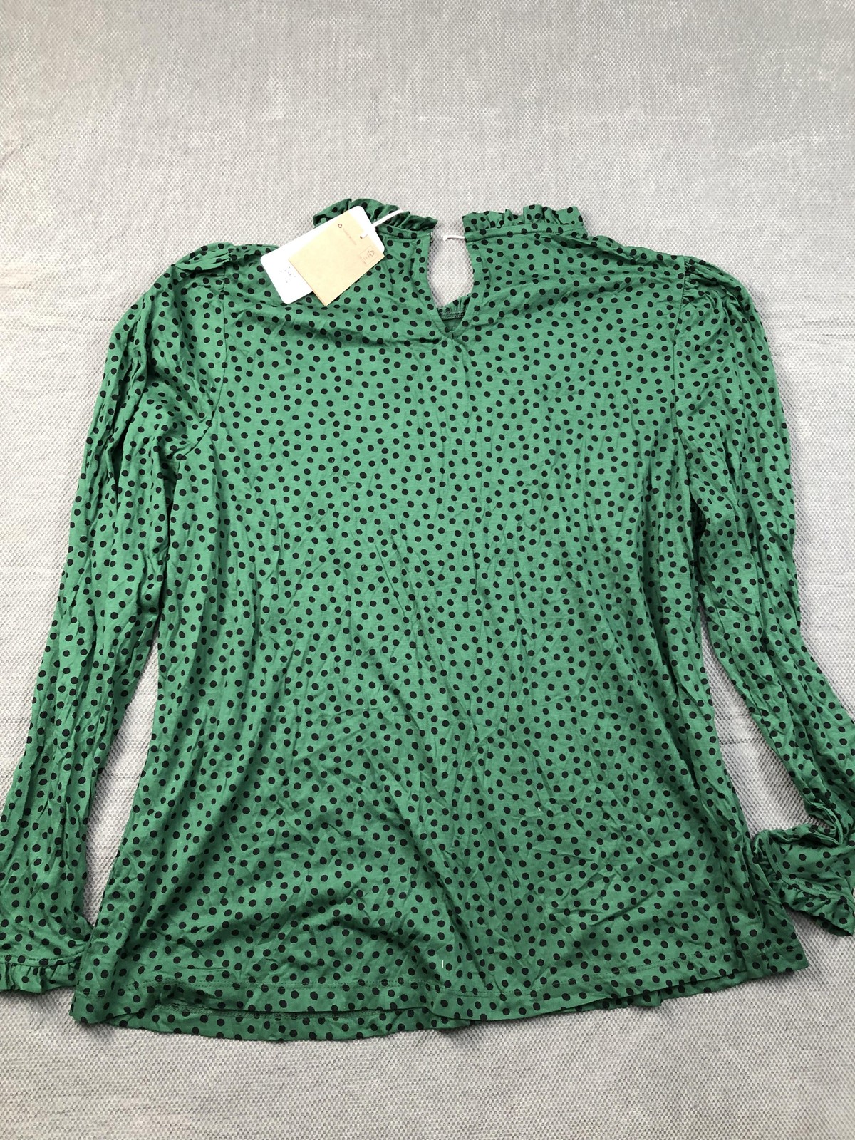 Boden T Shirt Womens 20-22 Plus Green High Neck Long Sleeve Polka Dot Jersey NWT