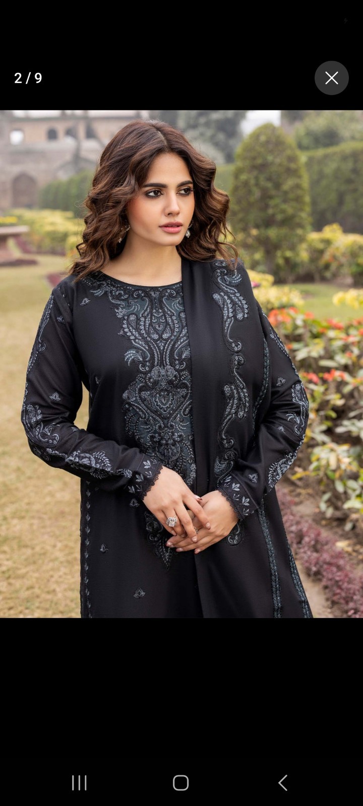 Zarqun 2588-C Black Khaddar Kurtas/Kurti Set for Women S, Kurta Trouser Dupatta