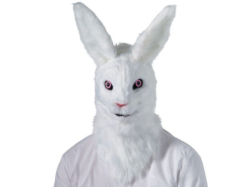 Creepy White Rabbit Bunny Mask Moving Mouth Adult Overhead Halloween Costume New