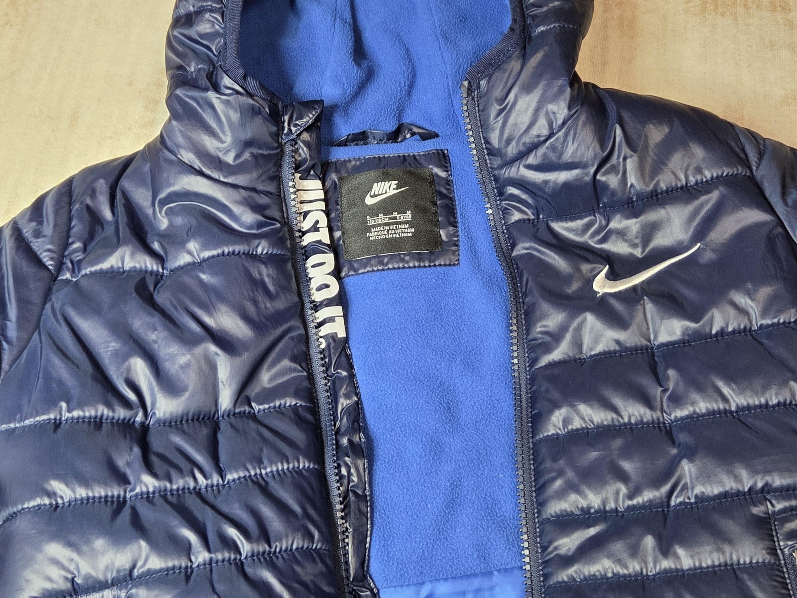 Nike Jacket Kids 6 Blue Hooded Puffer Fleece Lined Insulated Zip Pockets