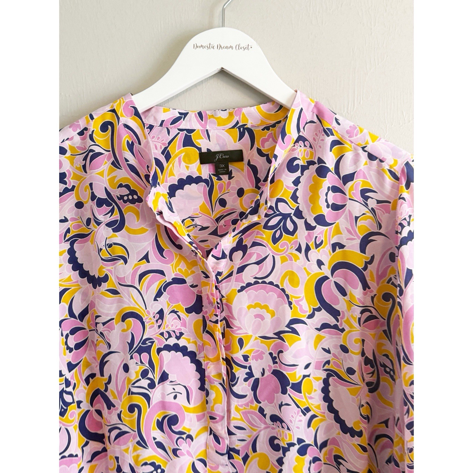 J CREW Women’s Multicolor PAISLEY SWIRL Print Silk Blouse Long Sleeve Size 3X
