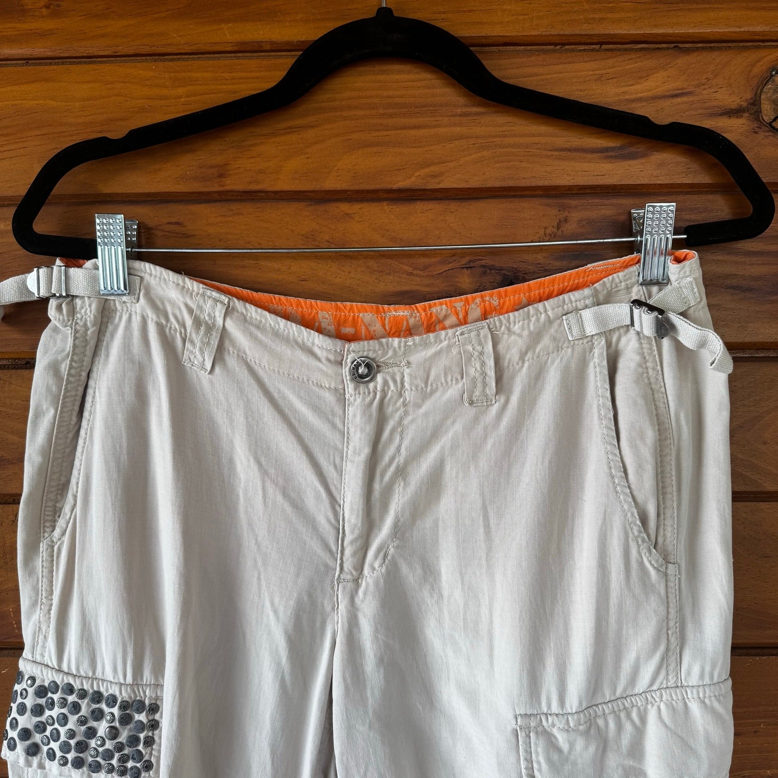 VTG Y2K DANANG Masti Oat Silk Medium Rise Embroidered Cargo Capri Pants Size M