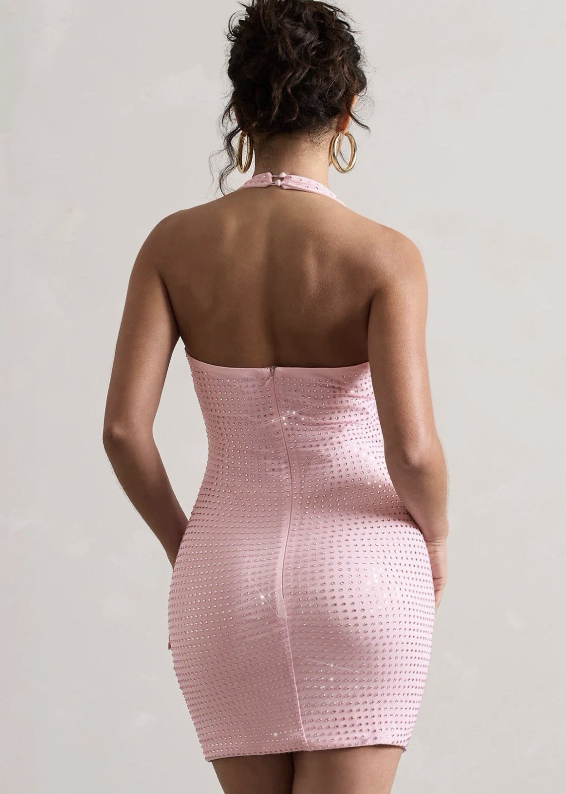 Club L London Light Show Blush Pink Embellished Cowl-Neck Mini Dress Size 4