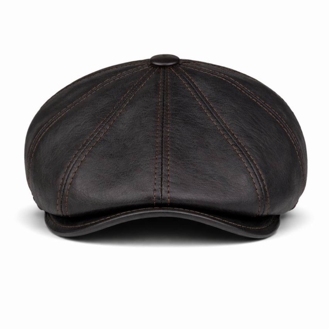 Vintage Brown Real Leather Cabbie Hat Newsboy Ivy Cap Ear Flaps
