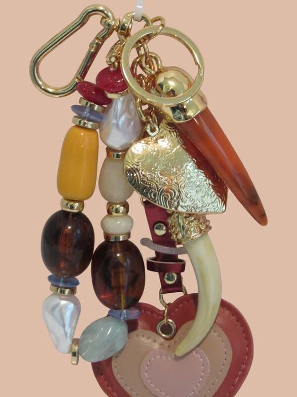 Piper K Bag Charm Hand Bag Bling Heart Locket Horns & Beads Faux Leather Heart